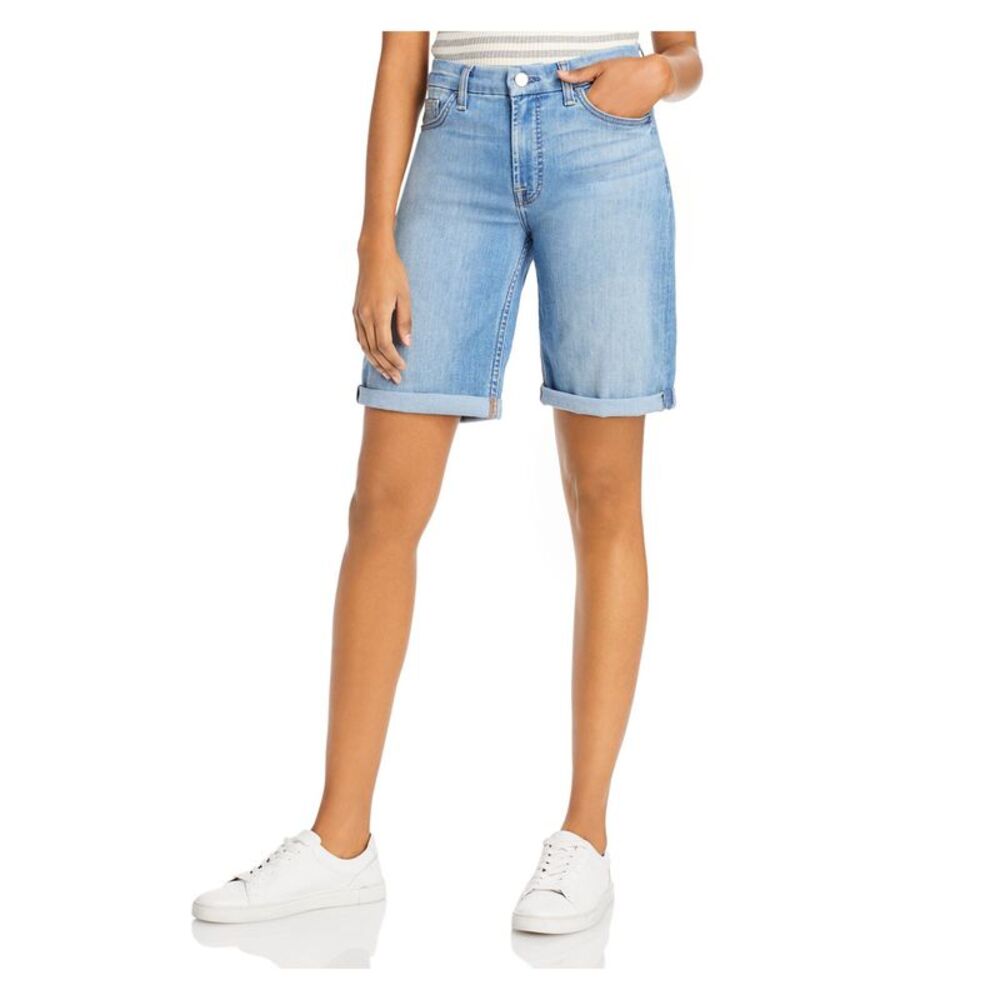 Jen 7 By 7 For All Mankind Womens Blue Stretch Rolled-cuff Bermuda Shorts 18